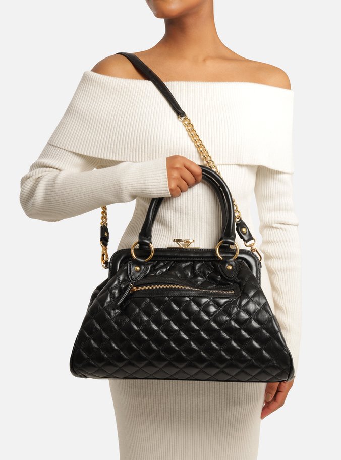 Bolsa Tote Preta Couro Grande Matelassê Corrente