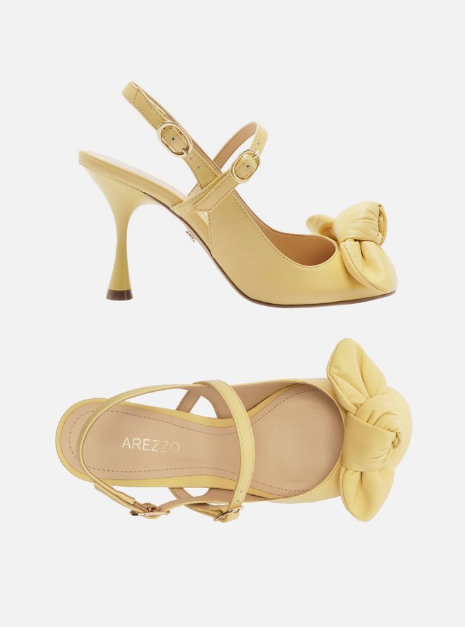 Sapato Boneca Amarelo Couro Salto Fino Laço