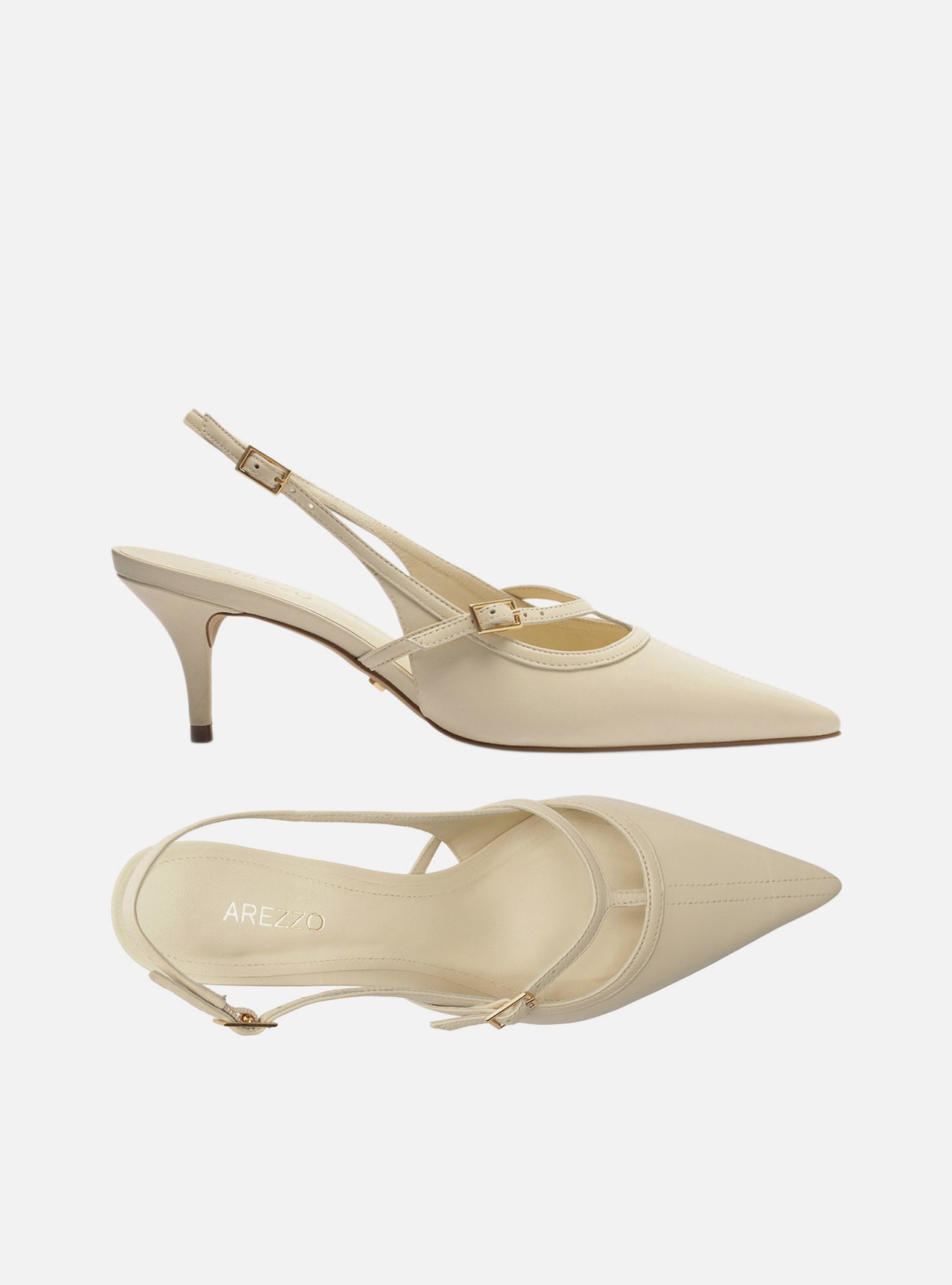 Scarpin Off White Couro Salto Fino Slingback — foto 5