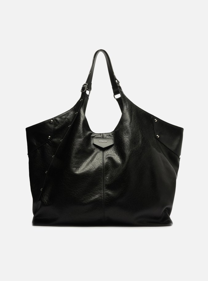 Bolsa Shopping Maxi Preta Couro Grande Rebites