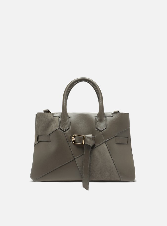 Bolsa Tote Cinza Couro Média Fivela