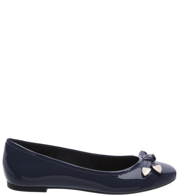 Sapatilha Bico Redondo Laço com Metal Verniz Marinho