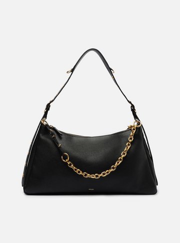 Bolsa Tiracolo Preta Couro Grande Bag Charm