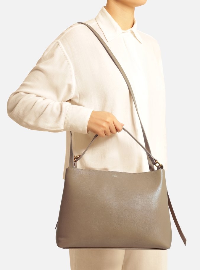 Bolsa Tote Cinza Couro Grande Básica