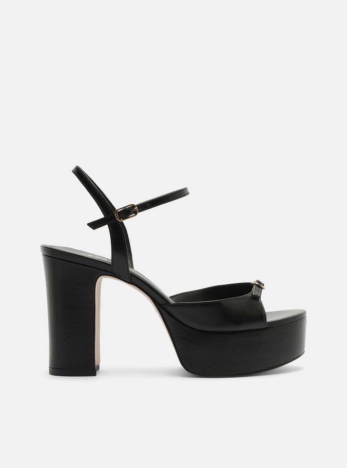 Sandália Preta Couro Meia Pata Fivela