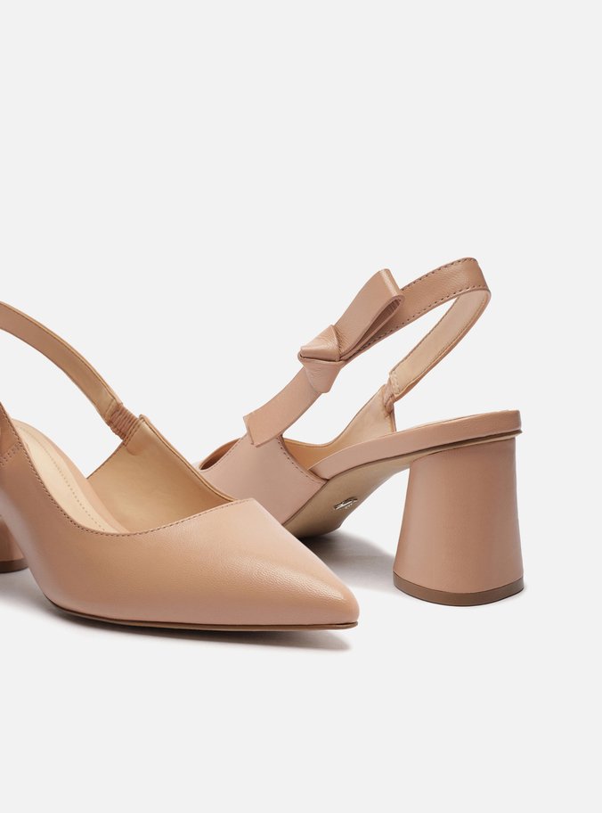 Scarpin Nude Couro Bico Fino Slingback