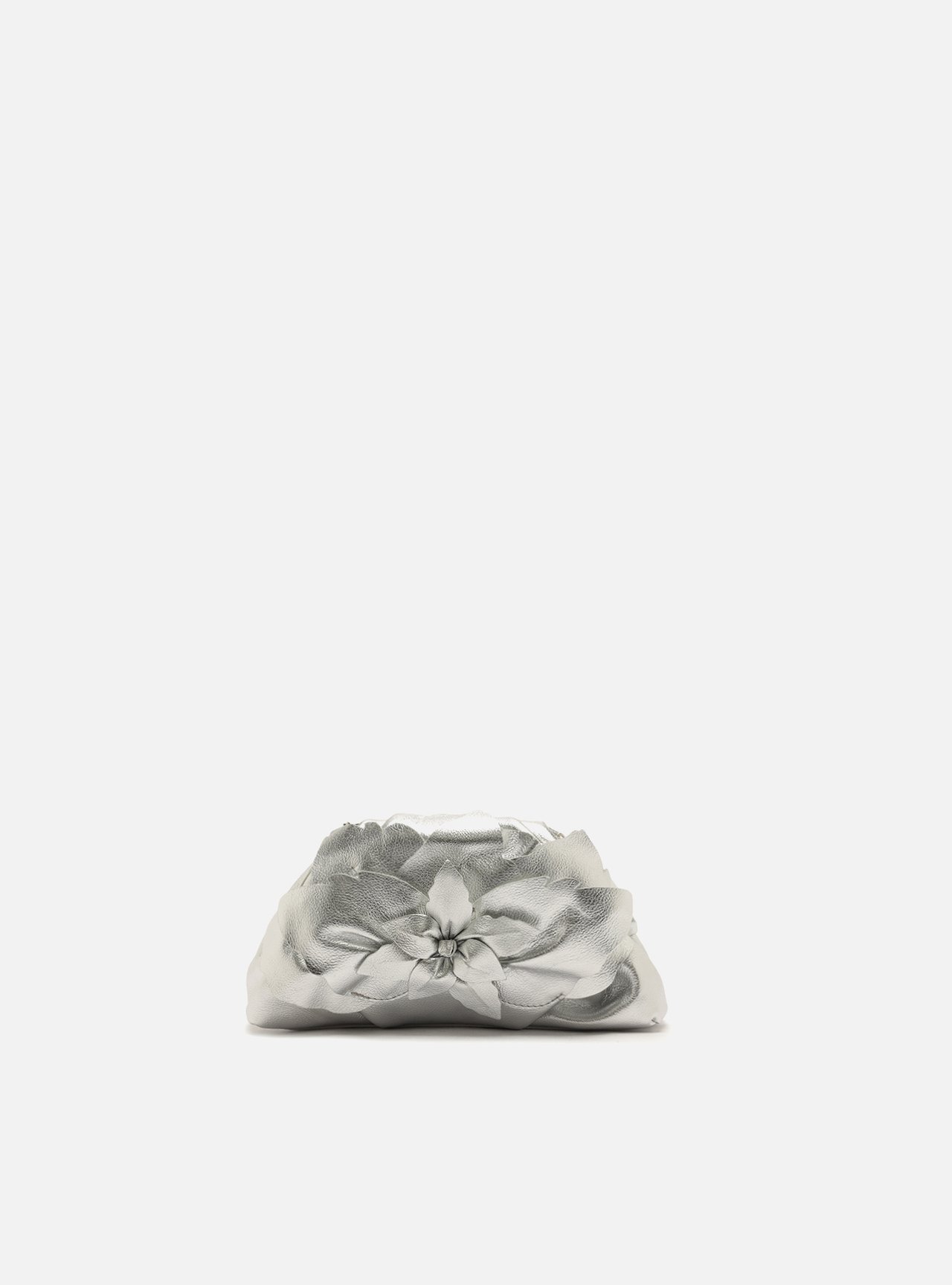 Bolsa Clutch Prata Couro Pequena Flor Corrente — foto 1