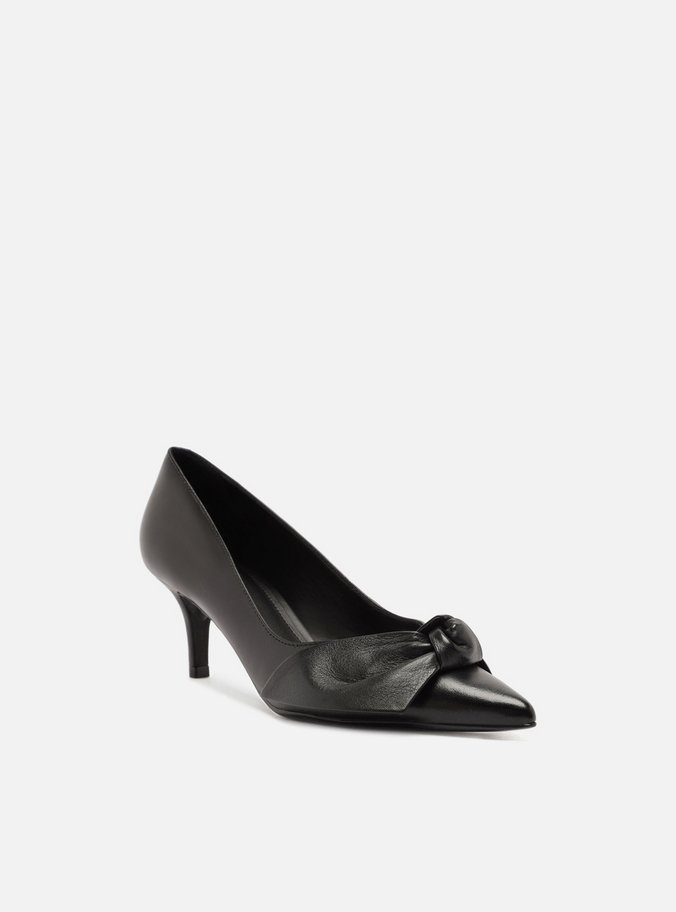 Scarpin Preto Couro Salto Fino Laço Maxi