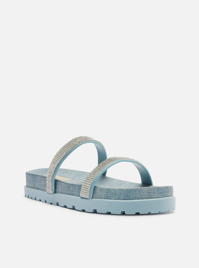 Sandália Rasteira Azul Jeans Tratorada Strass Brizza Arezzo