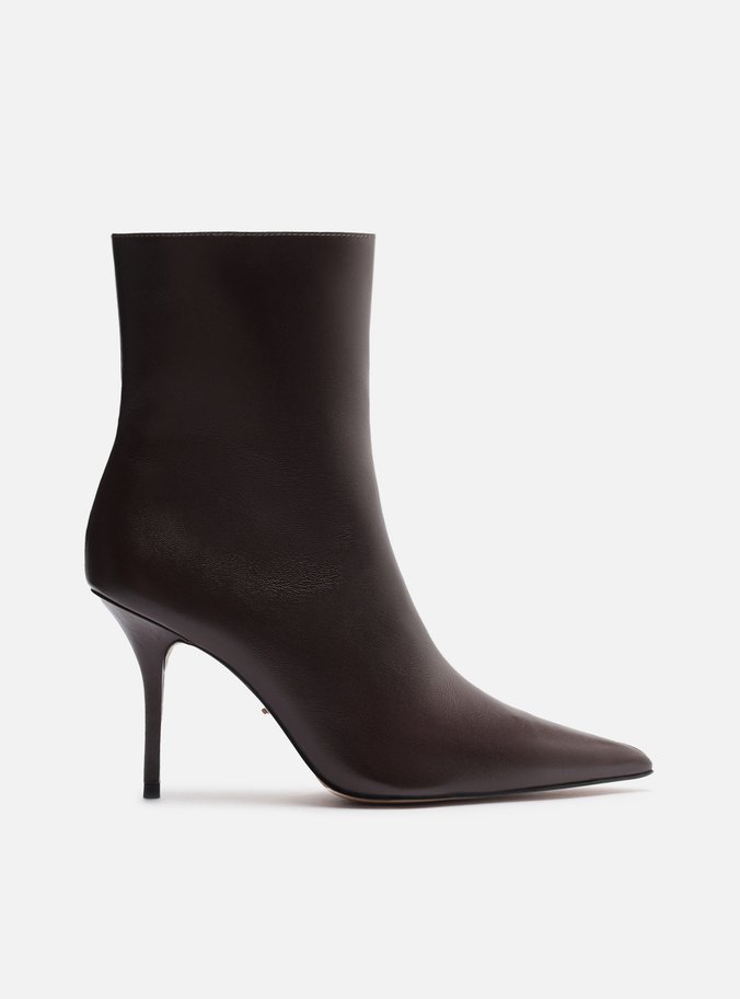 Bota Marrom Couro Cano Curto Salto Alto Fino