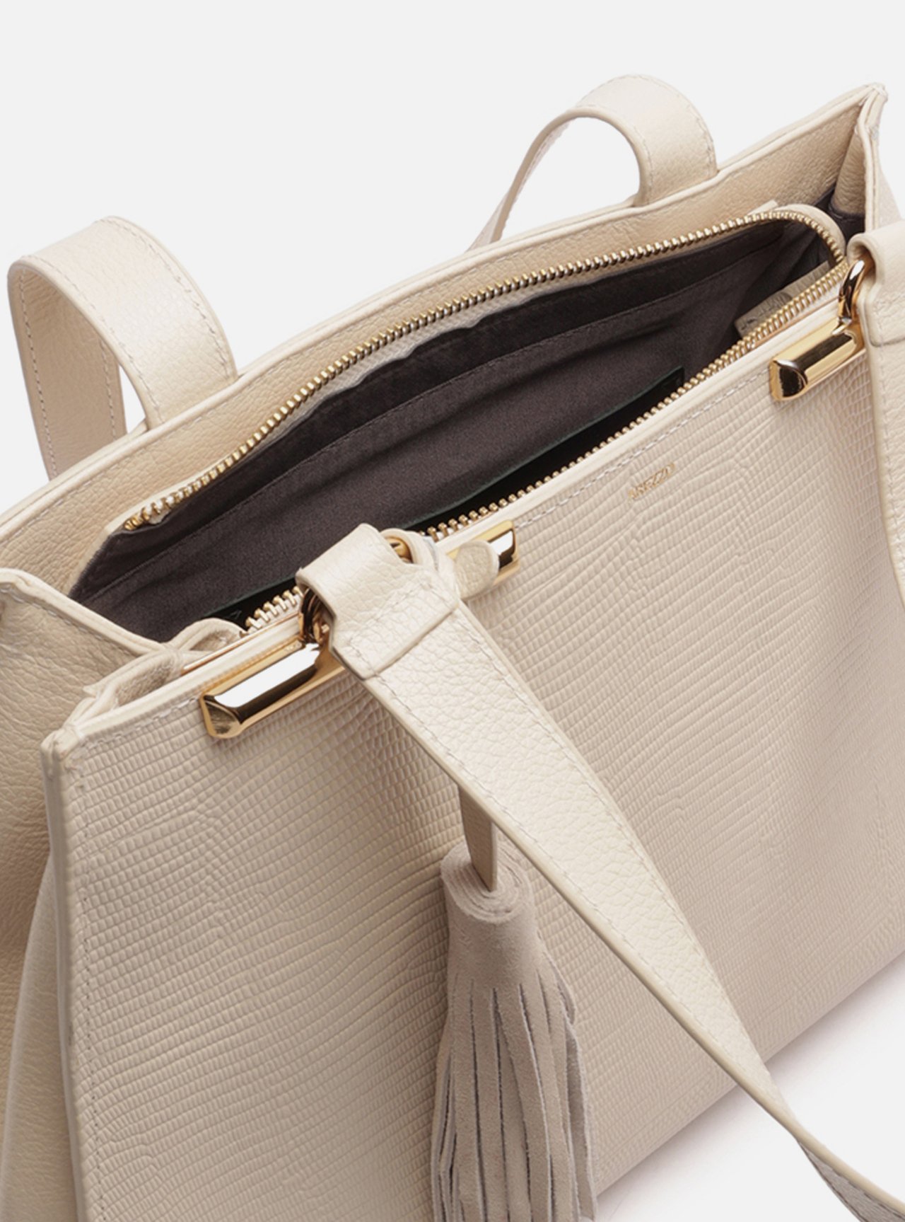 Bolsa Shopping Branca Couro Grande Croco Franja — foto 4