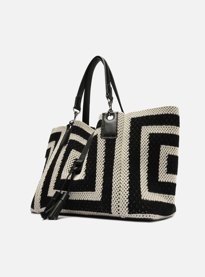 Bolsa Shopping Preta Crochê Grande Bicolor