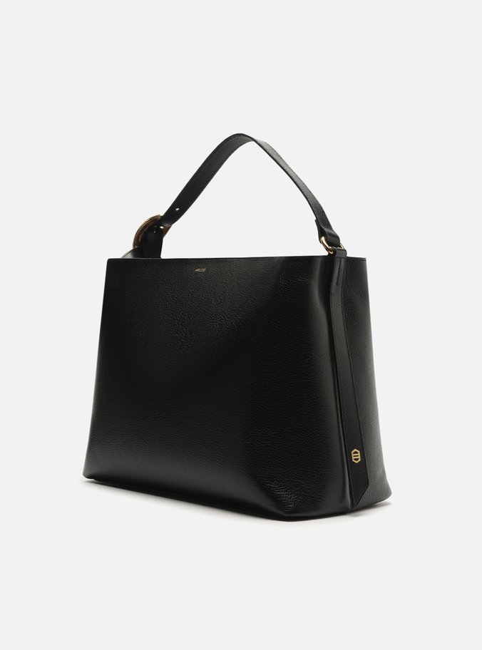 Bolsa Tote Preta Couro Grande Básica