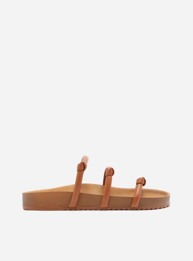 Sandália Papete Marrom Flatform Tiras Nó