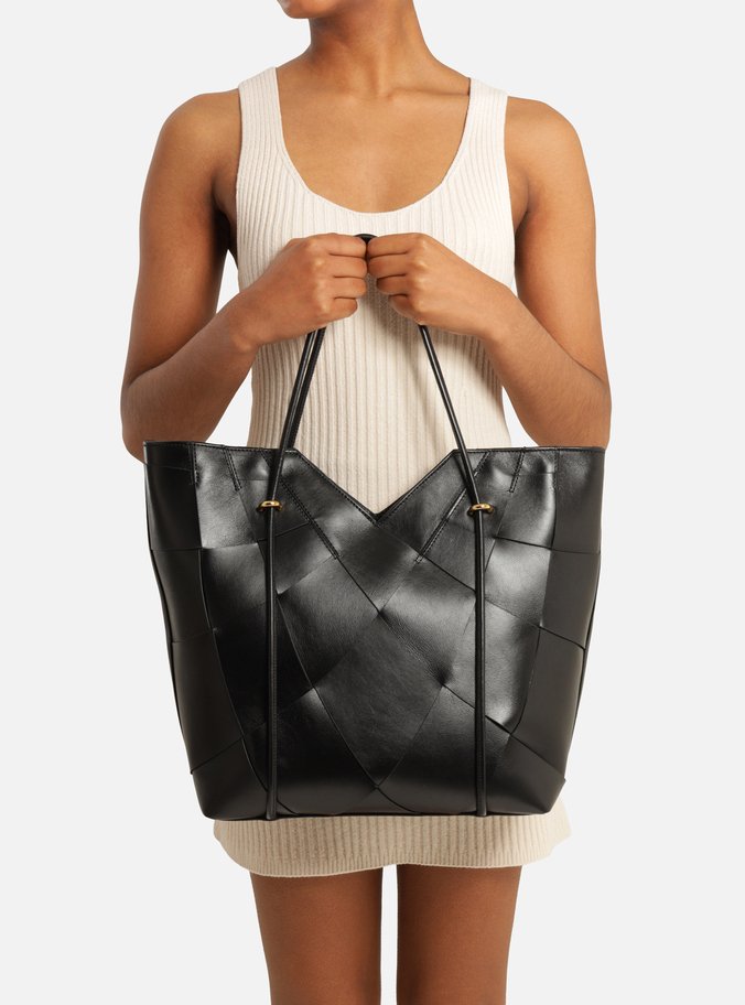 Bolsa Shopping Preta Couro Tressê V