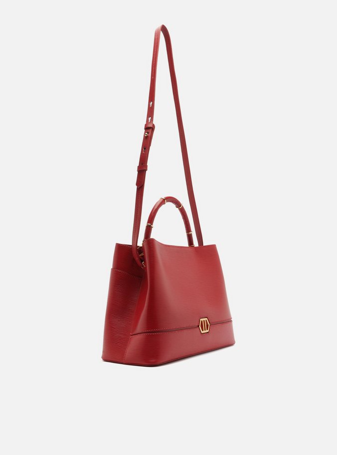 Bolsa Tote Vermelha Couro Grande Anéis