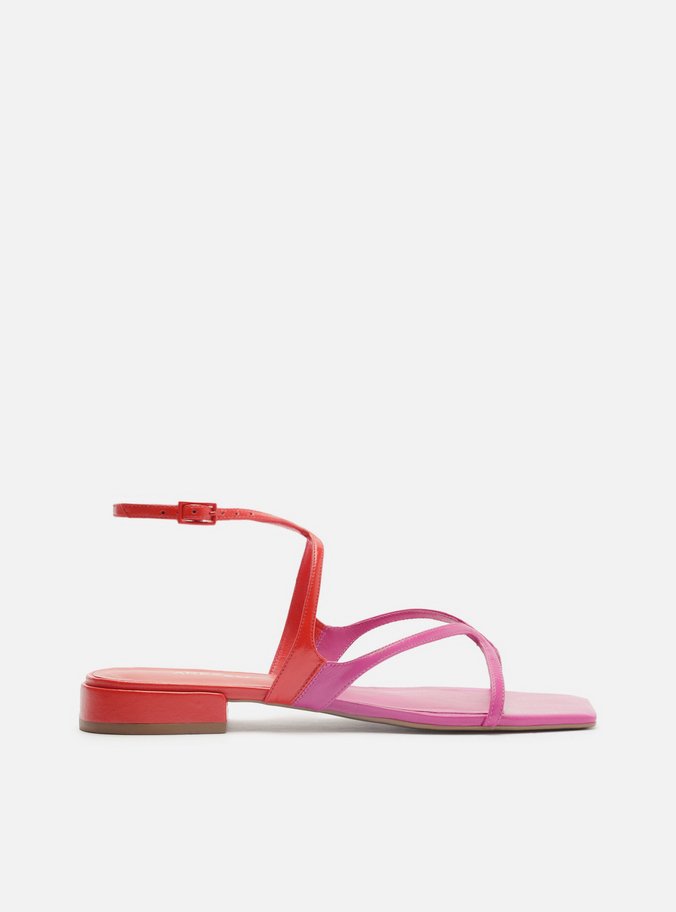 Sandália Rasteira Vermelha Couro Rosa Tiras | Arezzo