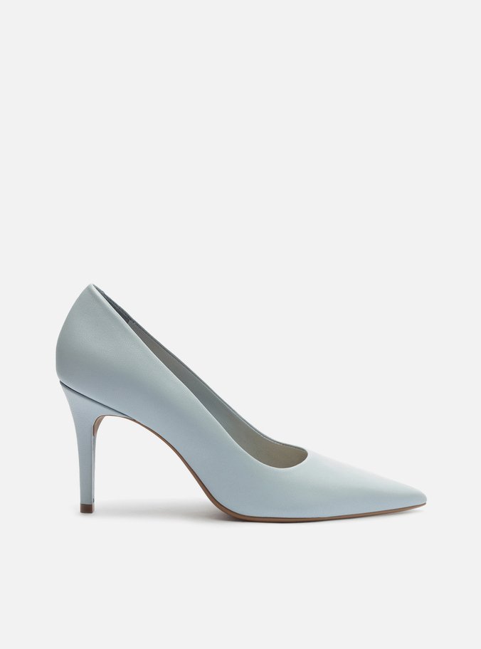 Scarpin Azul Couro Salto Médio Fino