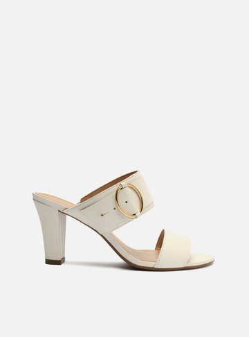 Sandália Branca Couro Salto Médio Bloco