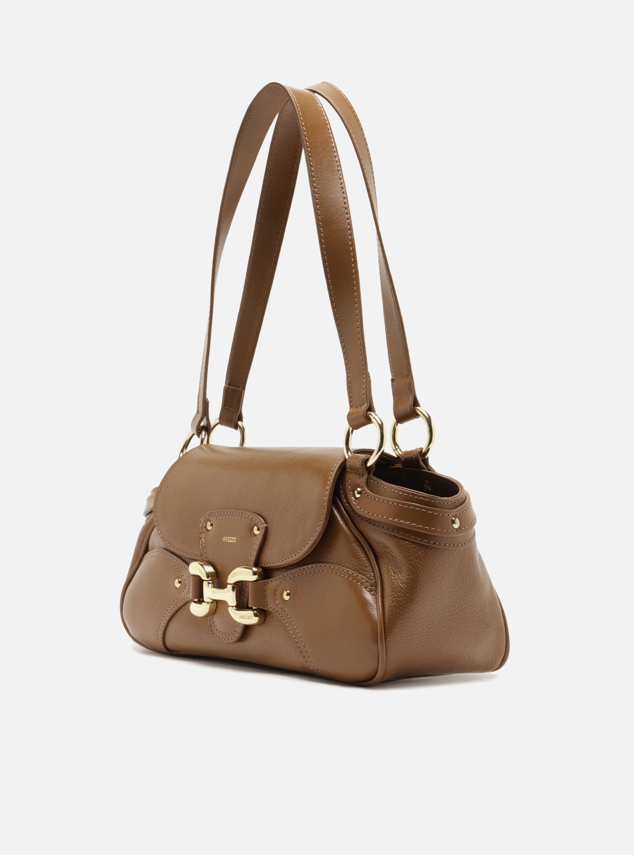 Bolsa Shoulder Marrom Couro Média Fecho Metálico — foto 2