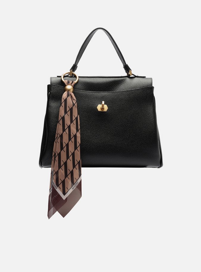 Bolsa Satchel Preta Couro Média Lenço