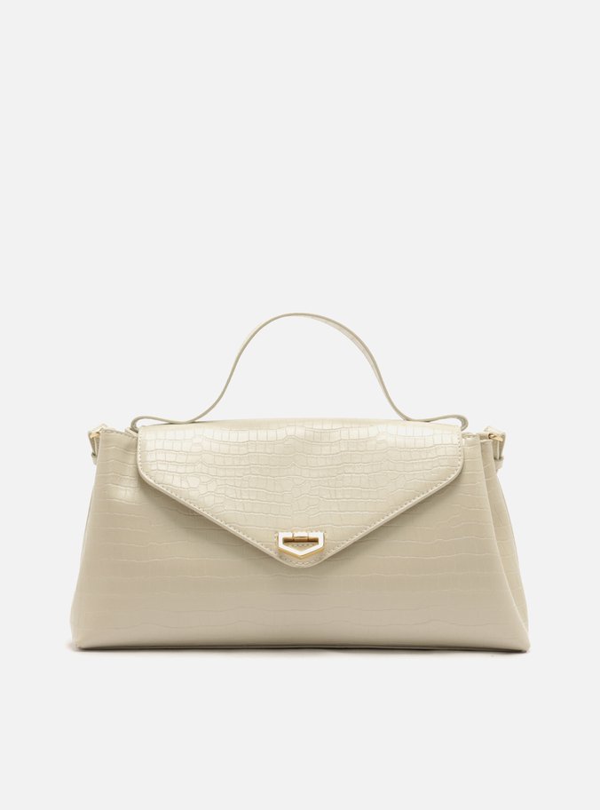 Bolsa Tote Branca Fecho Dourado Croco