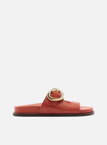 Sandália Papete Terracota Couro Fivela Orgânica