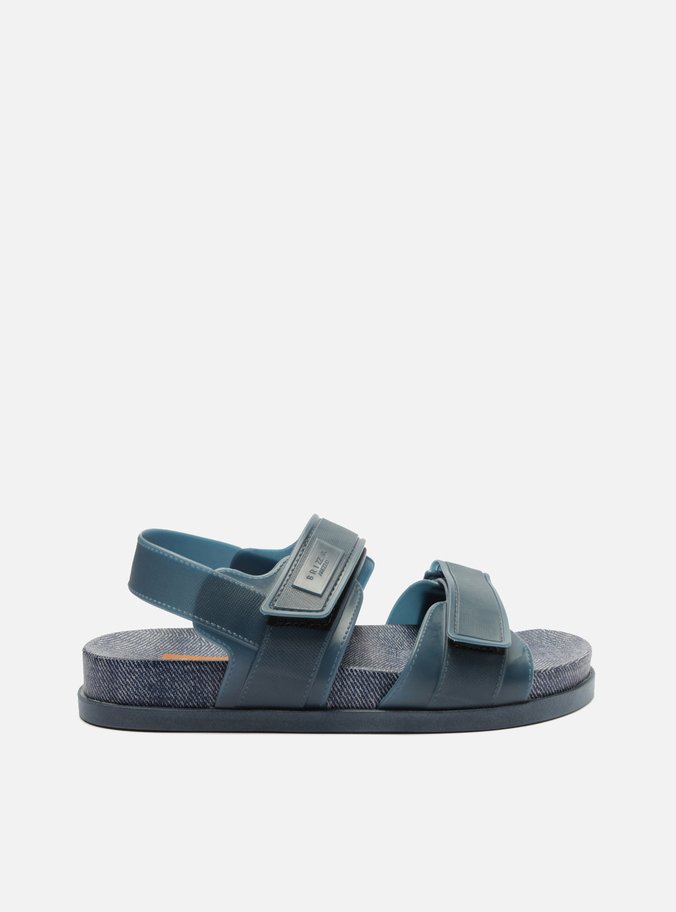 Sandália Papete Azul Denim Velcro Liz Brizza
