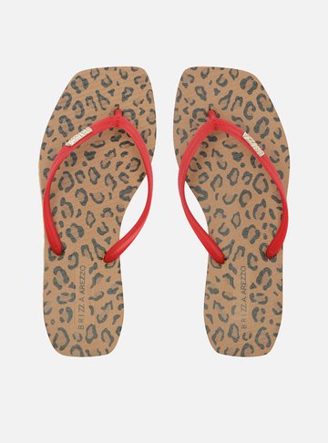 Arezzo — Chinelo de Dedo Vermelho Animal Print Square Brizza