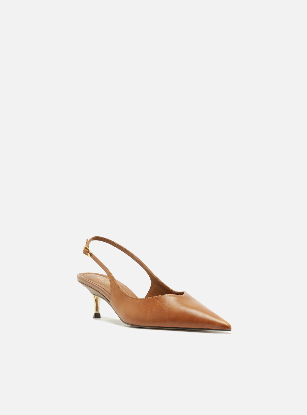Scarpin Marrom Couro Salto Fino Fivela Slingback — foto 2