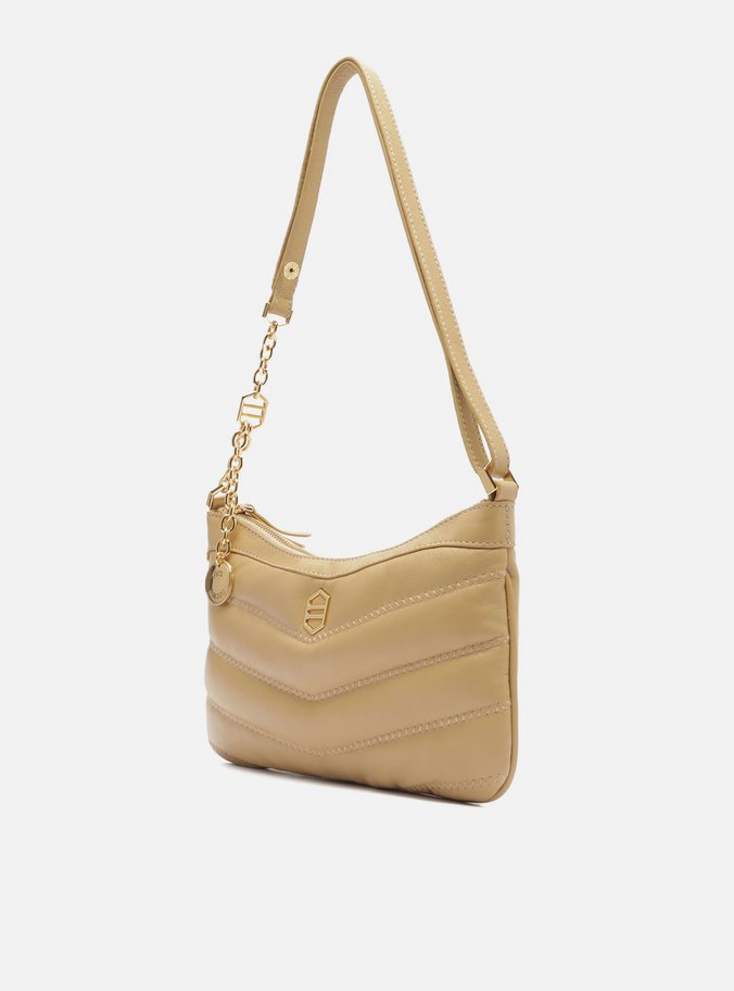Bolsa Tiracolo Bege Couro Média Costuras