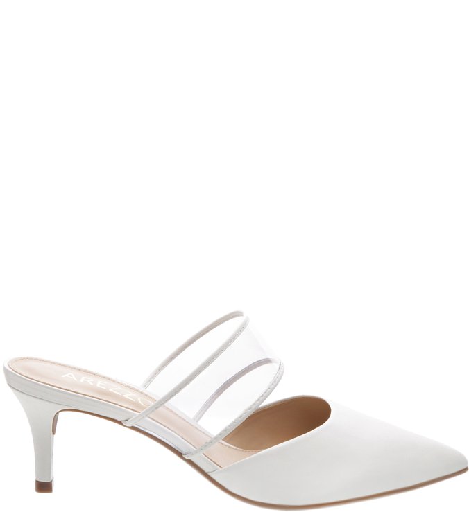 Mule Scarpin Couro Vinil Salto Fino Bianco