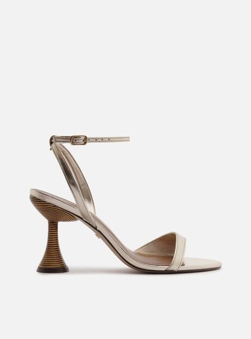 Sandália Dourada Couro Salto Médio Taça