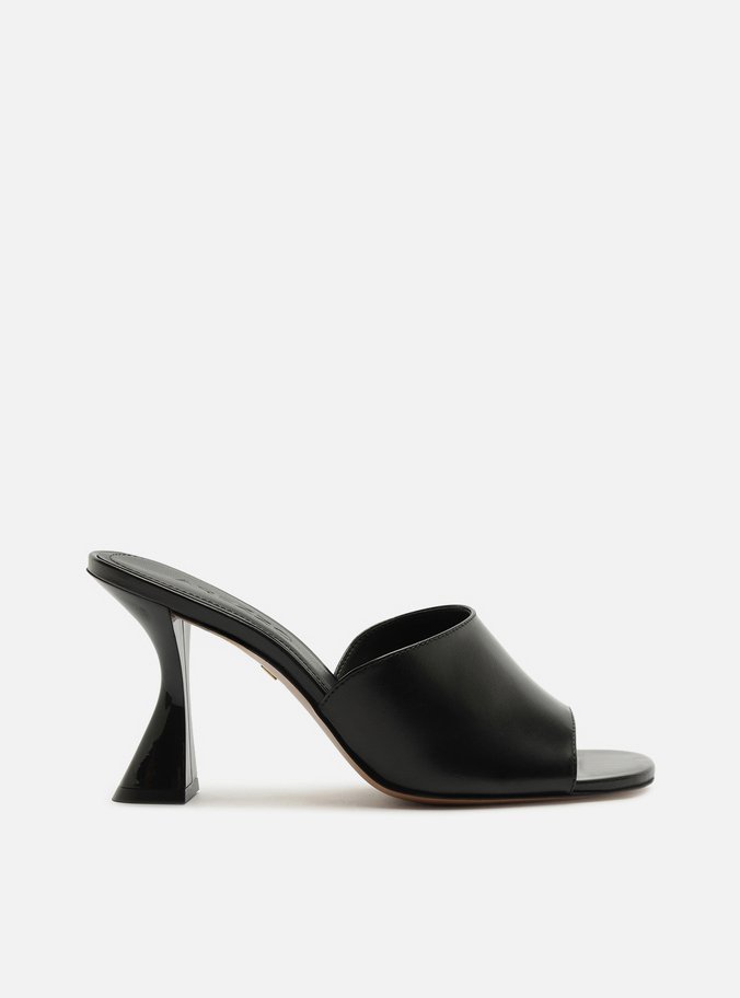 Tamanco Preta Couro Salto Geométrico