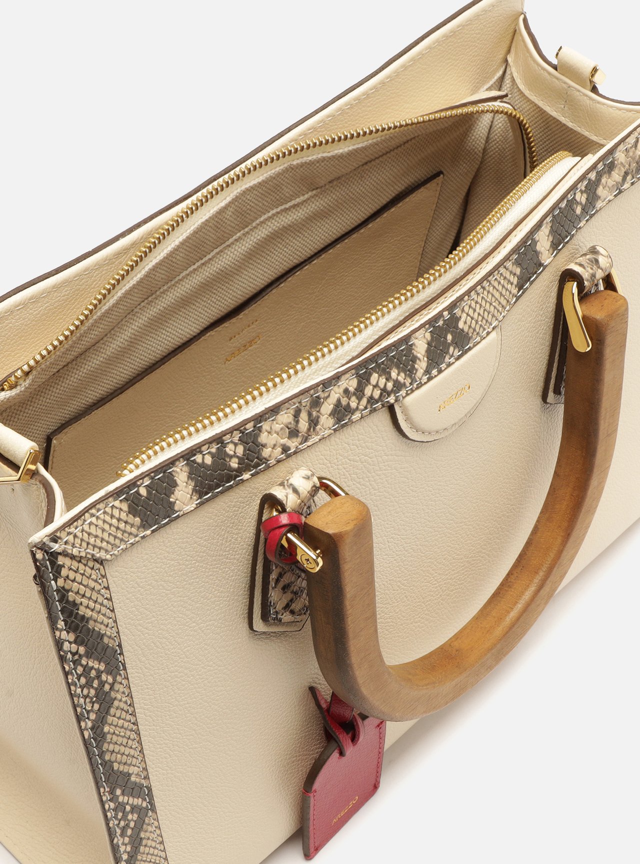Bolsa Tote Preta Couro Média Alça Madeira — foto 4