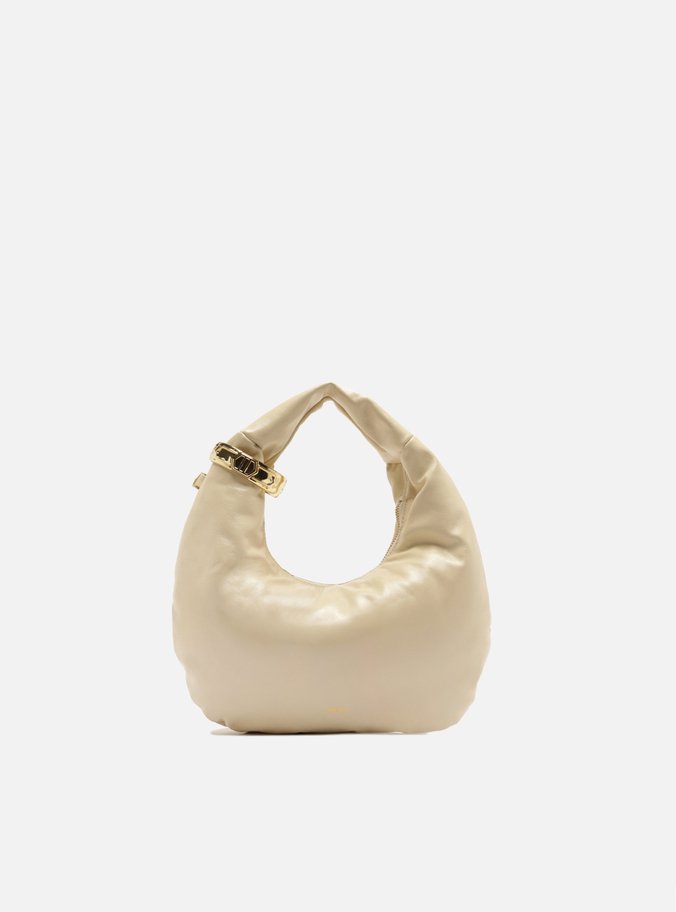 Bolsa Hobo Branca Couro Pequena Metais