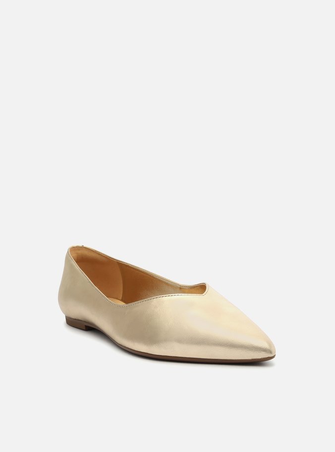 Sapatilha Dourada Couro Bico Fino Minimal