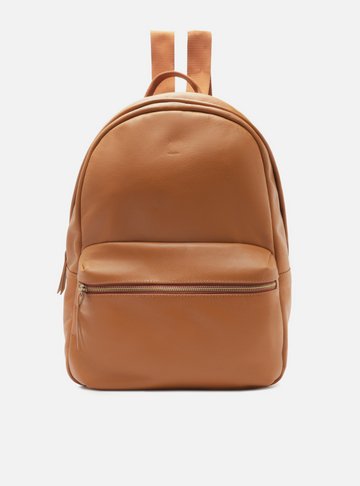 Mochila Marrom Nut Couro Grande Bolso Frontal