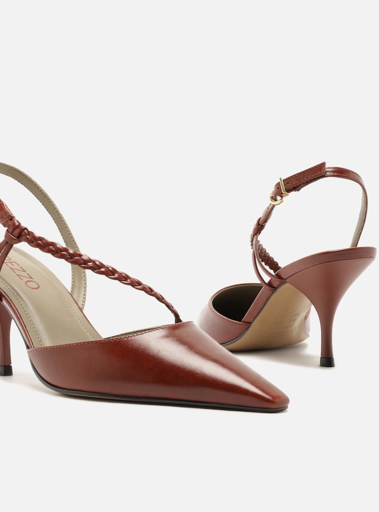 Scarpin Vermelho Salto Bloco Tiras Trançadas Slingback — foto 4