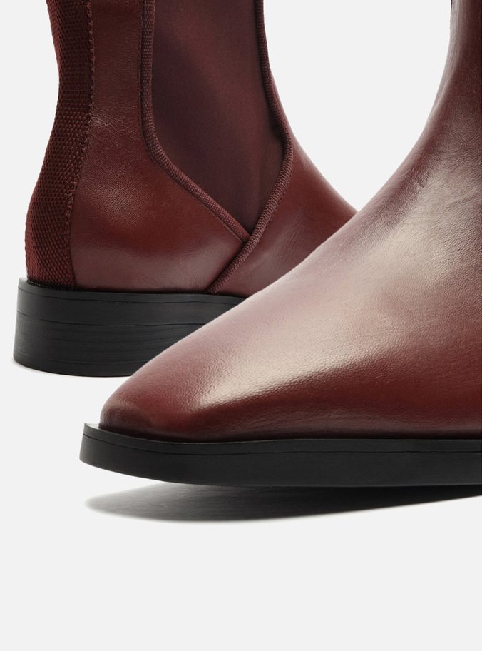 Bota Vinho Couro Cano Curto Tecido