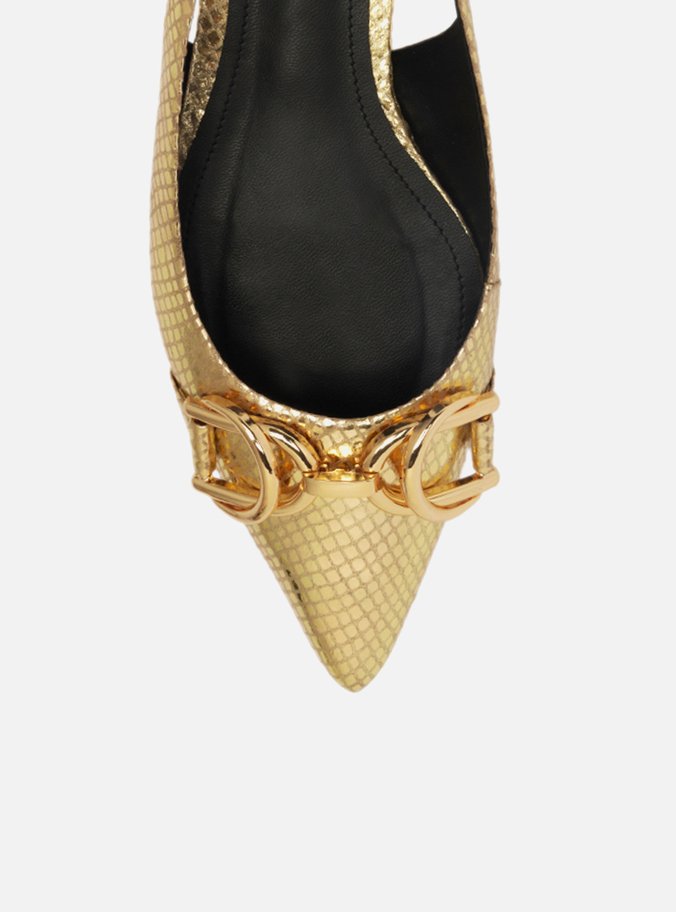 Sapatilha Dourada Snake Bico Fino Slingback Bridão
