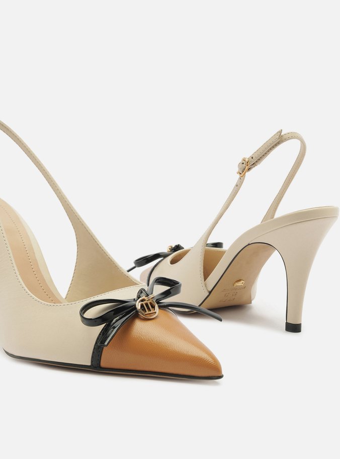 Scarpin Branco Couro Salto Médio Slingback Laço