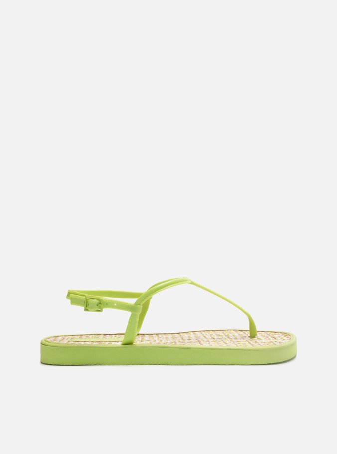 Sandália Rasteira Verde Slim Tramada Brizza