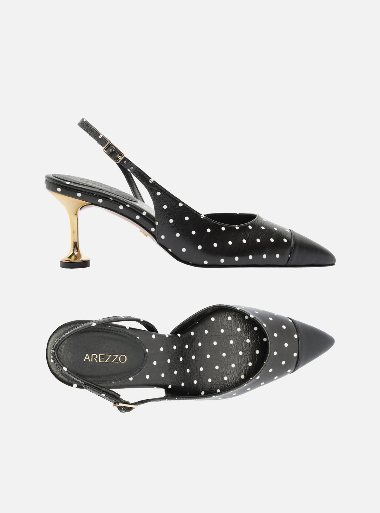 Scarpin Preto Poá Salto Médio Taça Slingback Branco — foto 5