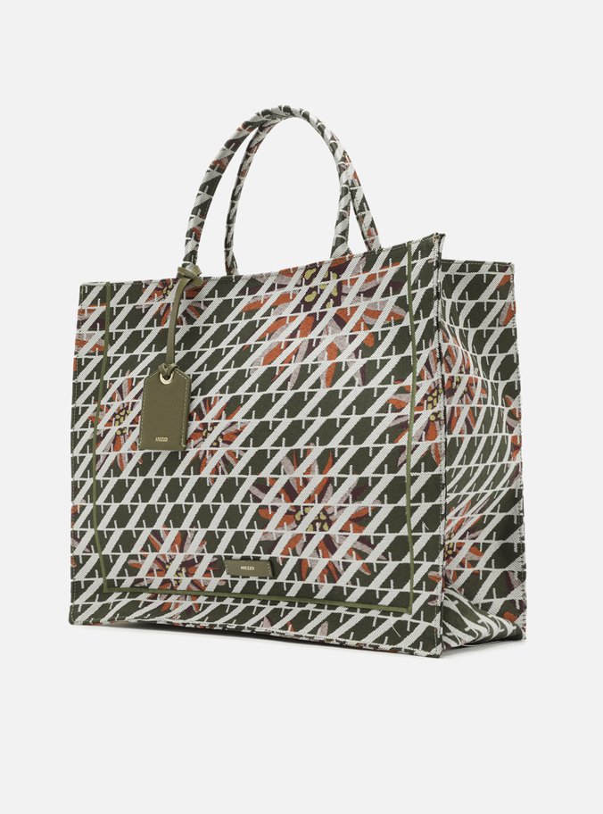 Bolsa Shopping Verde Tecido Floral Grande