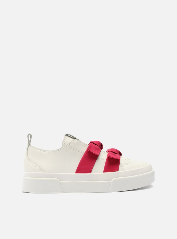 Tênis Slip On Branco Couro Tiras Rosa