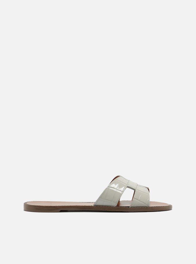 Sandália Rasteira Cinza Croco