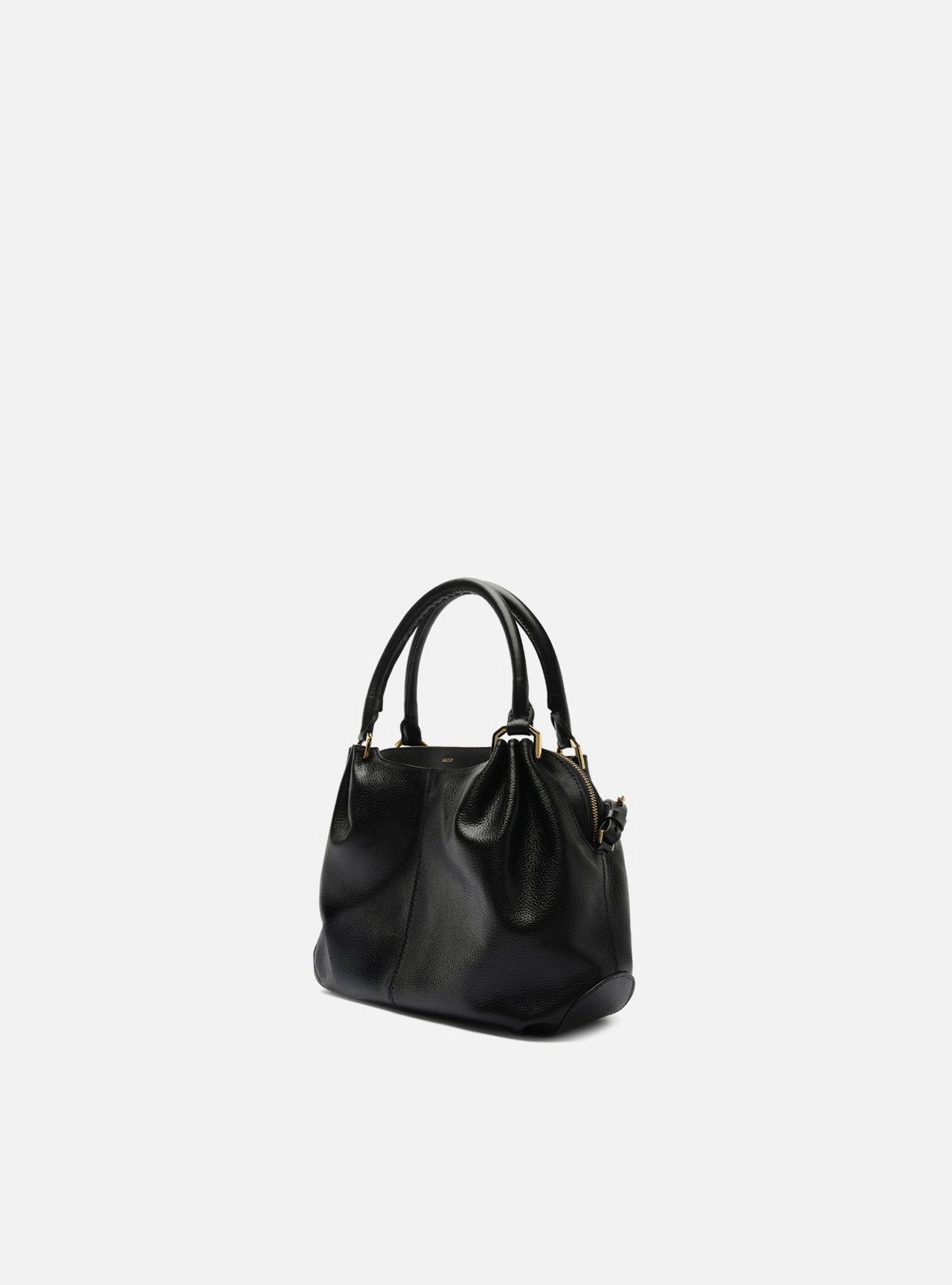 Bolsa Tiracolo Preta Couro Pequena Franzido — foto 2