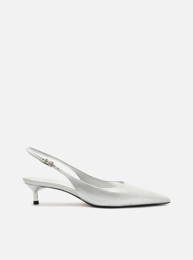 Scarpin Prata Salto Kitten Slingback