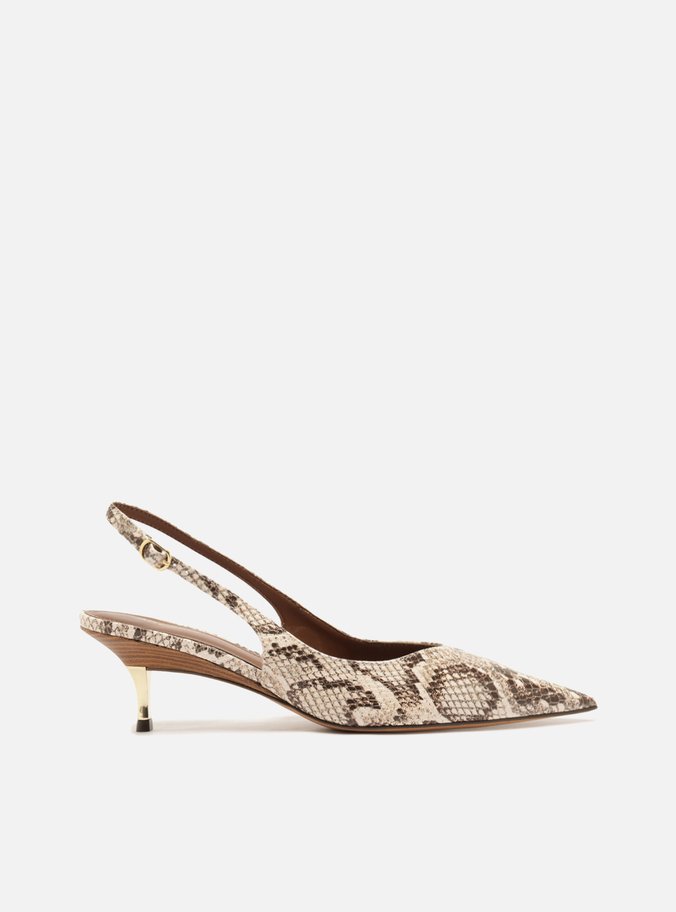 Scarpin Animal Print Snake Bico Fino Slingback